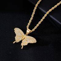 Wholesale Classic Style Streetwear Butterfly 304 Stainless Steel Copper Plating Inlay K Gold Plated Rhinestones Pendant Necklace main image 3