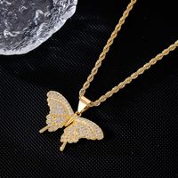 Wholesale Classic Style Streetwear Butterfly 304 Stainless Steel Copper Plating Inlay K Gold Plated Rhinestones Pendant Necklace main image 2