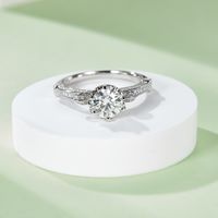 Elegant Classic Style Round Sterling Silver Plating Inlay Moissanite White Gold Plated Rings main image 6