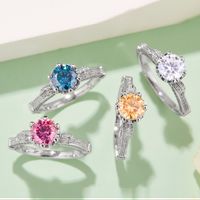 Elegant Classic Style Round Sterling Silver Plating Inlay Moissanite White Gold Plated Rings main image 9