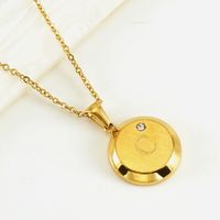 Fashion Round Letter Stainless Steel Titanium Steel Inlay Zircon Pendant Necklace 1 Piece sku image 18