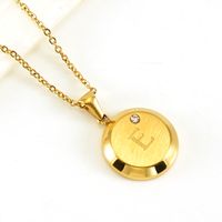 Fashion Round Letter Stainless Steel Titanium Steel Inlay Zircon Pendant Necklace 1 Piece sku image 20