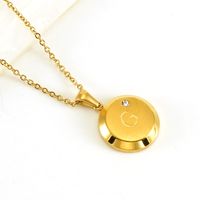 Fashion Round Letter Stainless Steel Titanium Steel Inlay Zircon Pendant Necklace 1 Piece sku image 4