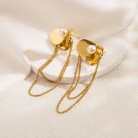 1 Pair Elegant Luxurious Irregular Round Solid Color Plating Chain Inlay Stainless Steel Artificial Pearls 18k Gold Plated Drop Earrings main image 4