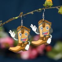 1 Pair Cartoon Style Funny Cowboy Style Cactus Boots Wood Drop Earrings main image 10