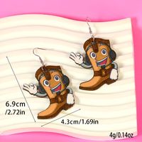 1 Pair Cartoon Style Funny Cowboy Style Cactus Boots Wood Drop Earrings main image 7