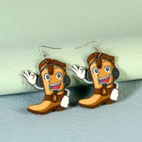 1 Pair Cartoon Style Funny Cowboy Style Cactus Boots Wood Drop Earrings main image 4