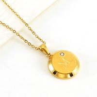 Fashion Round Letter Stainless Steel Titanium Steel Inlay Zircon Pendant Necklace 1 Piece sku image 24