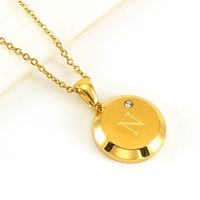 Fashion Round Letter Stainless Steel Titanium Steel Inlay Zircon Pendant Necklace 1 Piece sku image 7