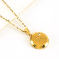 Fashion Round Letter Stainless Steel Titanium Steel Inlay Zircon Pendant Necklace 1 Piece sku image 25