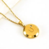 Fashion Round Letter Stainless Steel Titanium Steel Inlay Zircon Pendant Necklace 1 Piece sku image 12