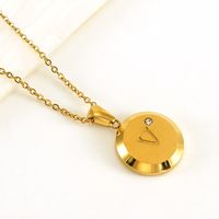 Fashion Round Letter Stainless Steel Titanium Steel Inlay Zircon Pendant Necklace 1 Piece sku image 13