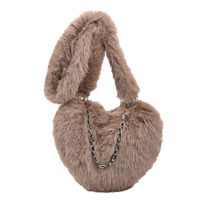 Women's Plush Solid Color Cute Heart-shaped Zipper Shoulder Bag Crossbody Bag sku image 1