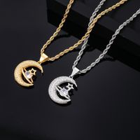 Wholesale Casual Streetwear Star Moon 304 Stainless Steel Copper Plating Inlay K Gold Plated Rhodium Plated Zircon Pendant Necklace main image 1