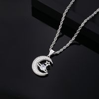 Wholesale Casual Streetwear Star Moon 304 Stainless Steel Copper Plating Inlay K Gold Plated Rhodium Plated Zircon Pendant Necklace main image 5