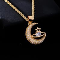Wholesale Casual Streetwear Star Moon 304 Stainless Steel Copper Plating Inlay K Gold Plated Rhodium Plated Zircon Pendant Necklace main image 3