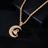 Wholesale Casual Streetwear Star Moon 304 Stainless Steel Copper Plating Inlay K Gold Plated Rhodium Plated Zircon Pendant Necklace main image 2