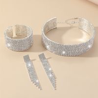 Wedding Shiny Geometric Alloy Rhinestone Inlay Rhinestones Silver Plated Women's Bracelets Earrings Necklace main image 5