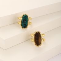 Stainless Steel Retro Simple Style Inlay Geometric Natural Stone Opal Open Rings main image 1
