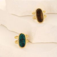 Stainless Steel Retro Simple Style Inlay Geometric Natural Stone Opal Open Rings main image 4