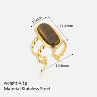 Stainless Steel Retro Simple Style Inlay Geometric Natural Stone Opal Open Rings sku image 1