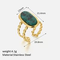 Stainless Steel Retro Simple Style Inlay Geometric Natural Stone Opal Open Rings sku image 2