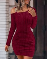 Women's Sheath Dress Simple Style Oblique Collar Long Sleeve Solid Color Above Knee Daily Street sku image 5