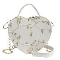 Women's All Seasons Pu Leather Flower Vintage Style Heart-shaped Zipper Handbag sku image 1