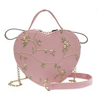 Women's All Seasons Pu Leather Flower Vintage Style Heart-shaped Zipper Handbag sku image 4