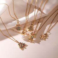 Décontractée Noël Sucré Chapeau De Noël Sapin De Noël Père Noël Le Cuivre Placage Incruster Zircon Plaqué Or 18k Pendentif main image 11