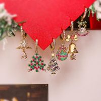 1 Pair Casual Christmas Sweet Christmas Hat Christmas Tree Santa Claus Plating Hollow Out Inlay Copper Zircon 18k Gold Plated Drop Earrings main image 1