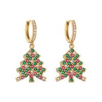 1 Pair Casual Christmas Sweet Christmas Hat Christmas Tree Santa Claus Plating Hollow Out Inlay Copper Zircon 18k Gold Plated Drop Earrings main image 8