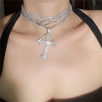 Ig Style Casual Vintage Style Cross Silver Plated Rhinestones Stainless Steel Alloy Glass Wholesale Pendant Necklace main image 8
