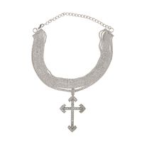 Ig Style Casual Vintage Style Cross Silver Plated Rhinestones Stainless Steel Alloy Glass Wholesale Pendant Necklace sku image 2