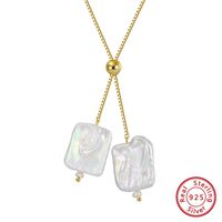 Simple Style Classic Style Geometric Color Block Freshwater Pearl Sterling Silver Handmade Plating 14k Gold Plated Pendant Necklace sku image 1
