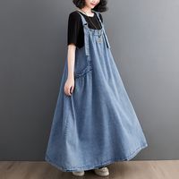 Women's Denim Dress Casual Strap Pocket Sleeveless Solid Color Maxi Long Dress Daily main image 4