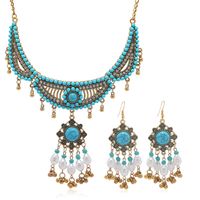 Retro Tropical Round Alloy Tassel Plating Inlay Turquoise Gold Plated Women's Jewelry Set main image 2