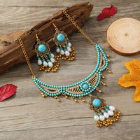 Retro Tropical Round Alloy Tassel Plating Inlay Turquoise Gold Plated Women's Jewelry Set main image 5