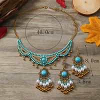 Retro Tropical Round Alloy Tassel Plating Inlay Turquoise Gold Plated Women's Jewelry Set main image 4