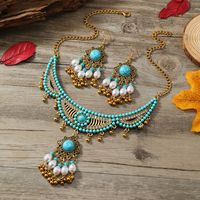 Retro Tropical Round Alloy Tassel Plating Inlay Turquoise Gold Plated Women's Jewelry Set main image 1