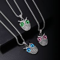 304 Stainless Steel Vintage Style Rock Plating Inlay Owl Rhinestones Pendant Necklace main image 5