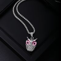 304 Stainless Steel Vintage Style Rock Plating Inlay Owl Rhinestones Pendant Necklace main image 4