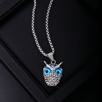 304 Stainless Steel Vintage Style Rock Plating Inlay Owl Rhinestones Pendant Necklace main image 3
