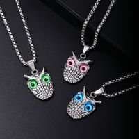 304 Stainless Steel Vintage Style Rock Plating Inlay Owl Rhinestones Pendant Necklace main image 1