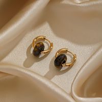 1 Pair Elegant Circle Round Beaded Plating Natural Stone Copper 18k Gold Plated Drop Earrings main image 8