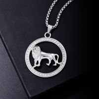 Hip-hop Simple Style Lion Stainless Steel Alloy Hollow Out Inlay Rhinestones Men's Pendant Necklace main image 2
