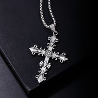Vintage Style British Style Cross Stainless Steel Alloy Plating Rhodium Plated Men's Pendant Necklace main image 1