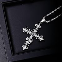 Vintage Style British Style Cross Stainless Steel Alloy Plating Rhodium Plated Men's Pendant Necklace main image 3