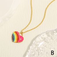 Simple Style Heart Shape Copper Enamel Plating Inlay Zircon 18k Gold Plated Pendant Necklace main image 7