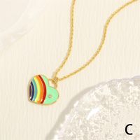 Simple Style Heart Shape Copper Enamel Plating Inlay Zircon 18k Gold Plated Pendant Necklace sku image 3